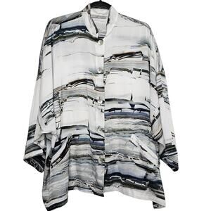 Bryn Walker Women's Silver Printed Danuta Jacket Size Large Oversized Lagenlook